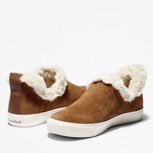 Timberland Tan Rust Suede Faux Fur Ankle Slip On Sneaker Booties Sz 6.5
